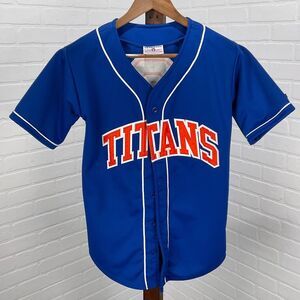 Teamwork Jersey Mens 34-36 Blue Red TITANS 9‎ Baseball Uniform Shirt USA VTG